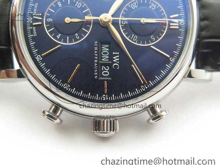 MIROTIME 0522 Portofino Chrono SS ZF 1:1 Best Edition Blue Dial Gold Markers on Black Leather Strap A OnTrend 7124